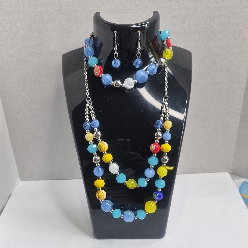 Colorful Beaded Necklace, Bracelet and Earring Set